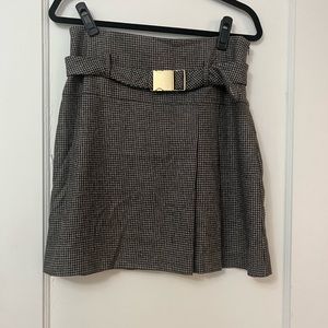 Houndstooth Skirt with Belt - 100% Wool Made in Italy